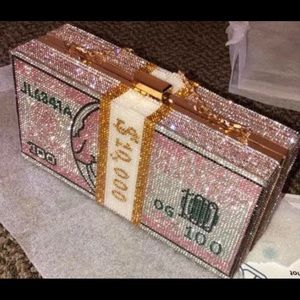 10K money pink rhinestone clutch